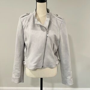 Faux suede size L light grey crop moto jacket